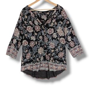 Lucky Brand 3/4 Length Sleeve Floral Blouse Top 1X Plus‎ NWOT
